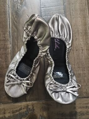 Sidekicks Metallic Champagne Ballet Flats with Bow